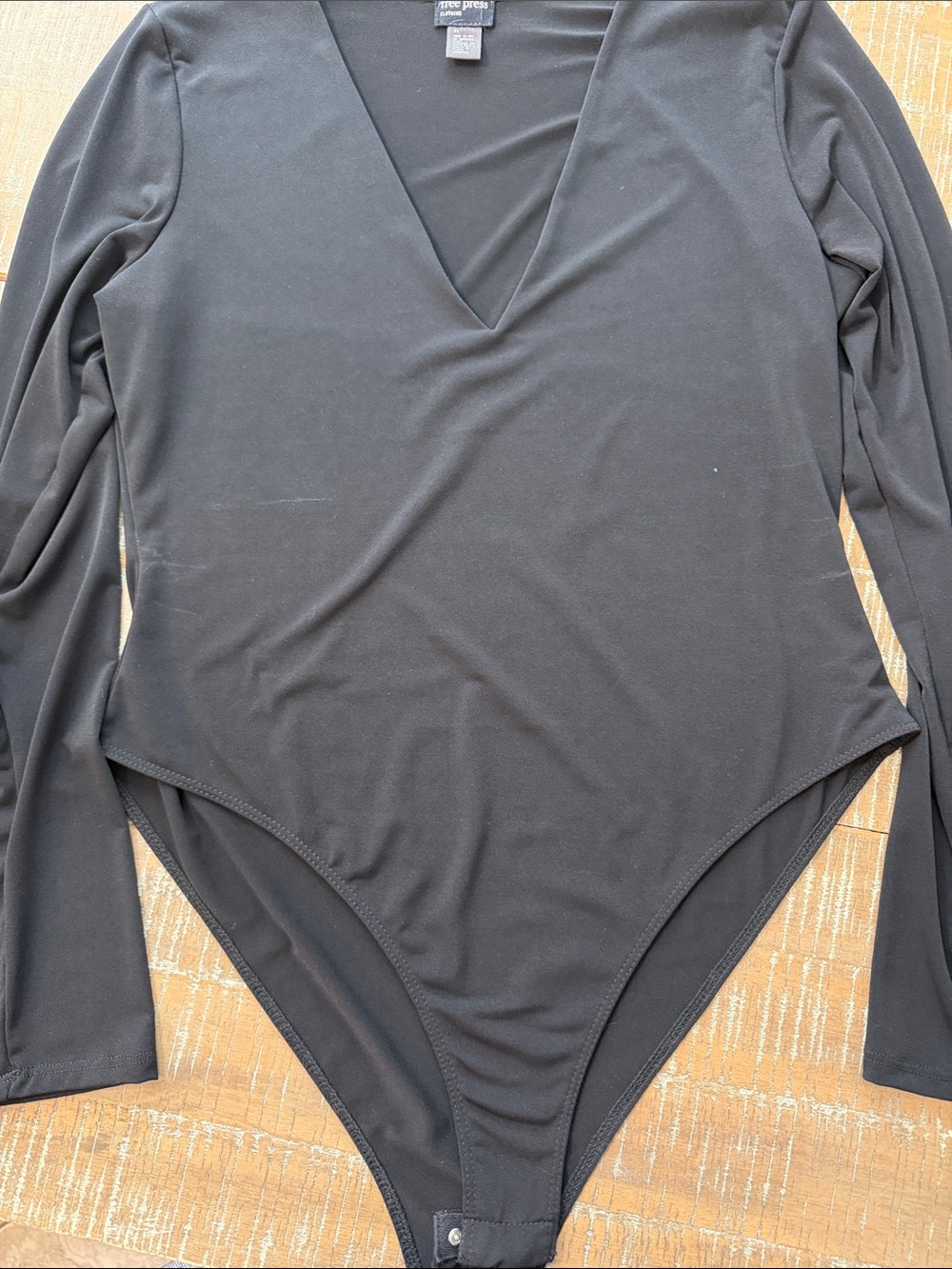 Free People Black V-Neck Long Sleeve Bodysuit